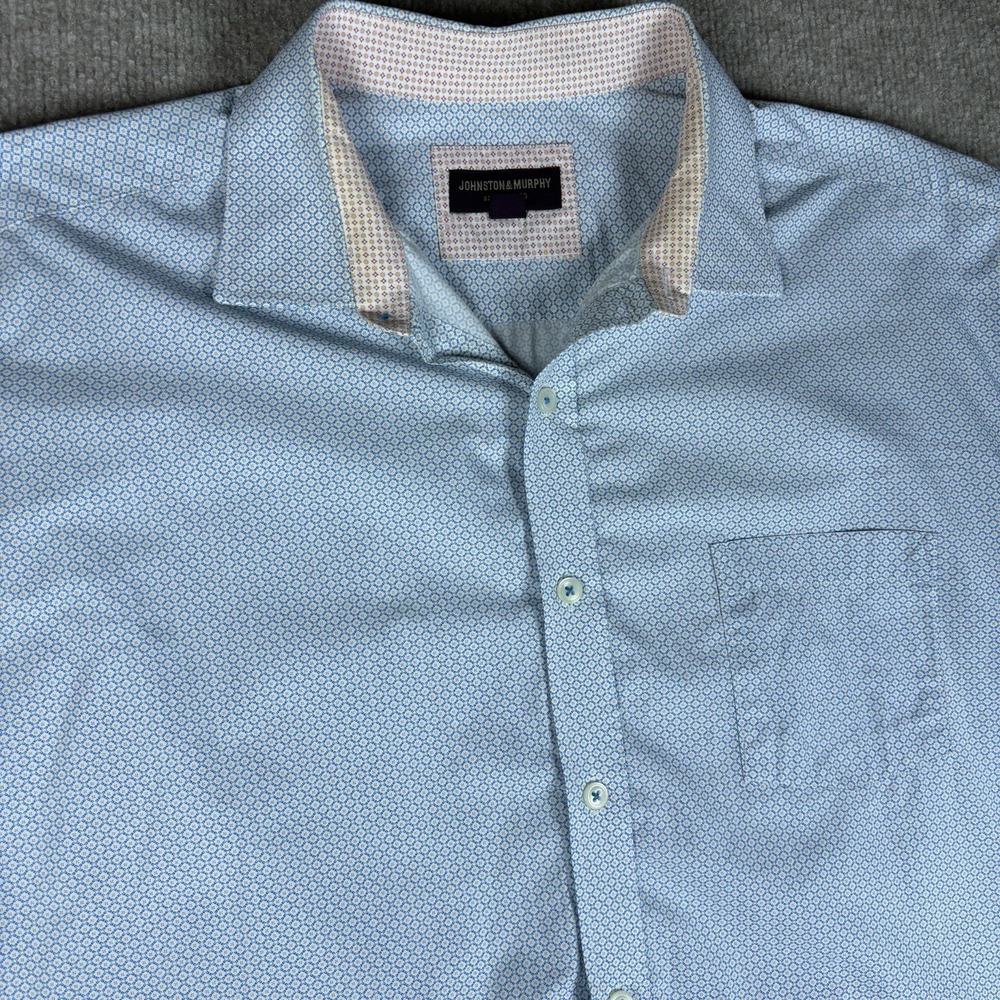 Johnston & Murphy Mens XXXL Blue Geometric Button Up Dress Shirt Long Sleeve